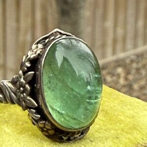 Antique Austro-Hungarian Sterling Silver Green Cabochon Ring